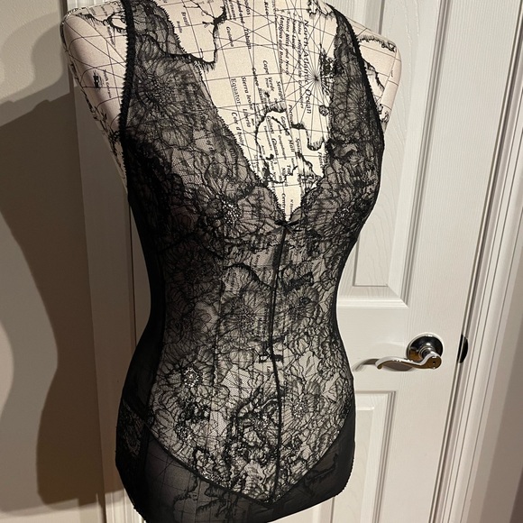 Vintage y2k Lace Sheer Bodysuit Monokini Blouse Coquette Whimsgoth Floral tank - Picture 2 of 5